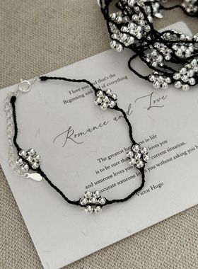 韩ins博主同款银珠花朵编织手链