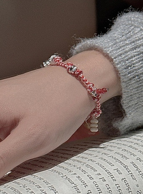 复古游牧风编绳银手链韩国风红绳