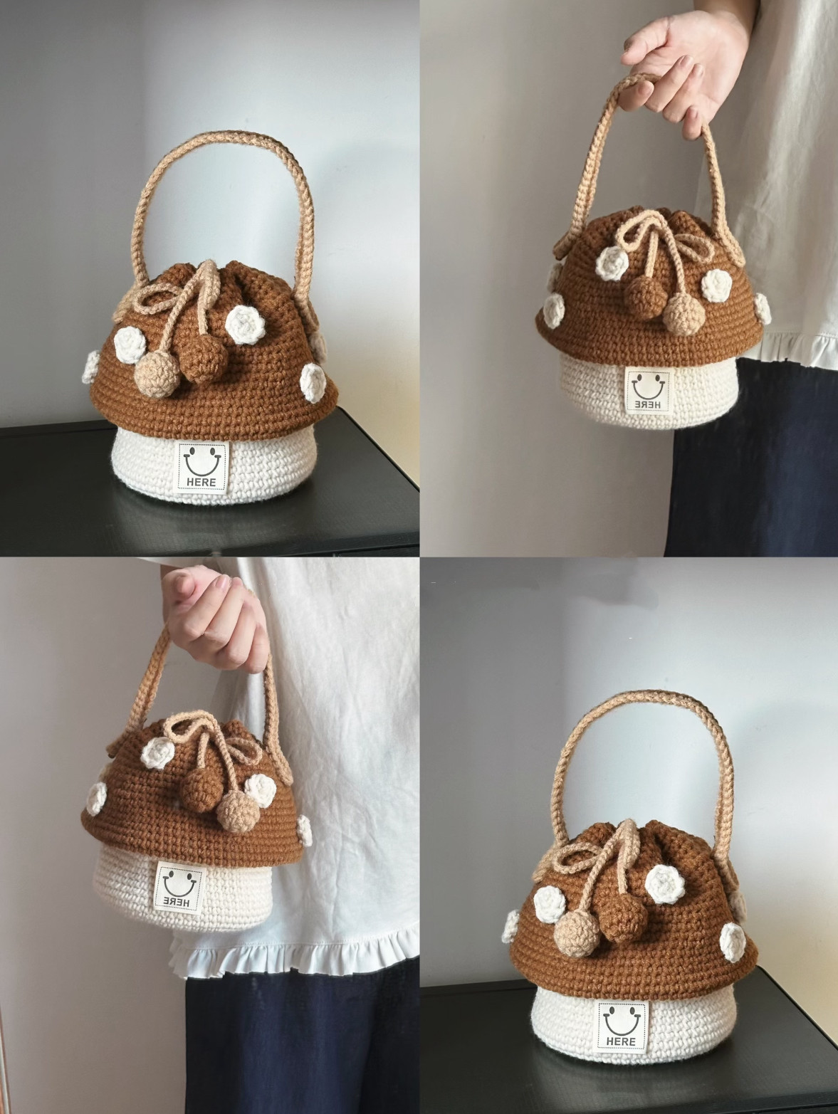 圣诞礼物红色蘑菇包菱形包包diy材料包自制手工编织毛线钩针斜挎,淘宝优惠券,粉丝福利购,淘宝优惠卷