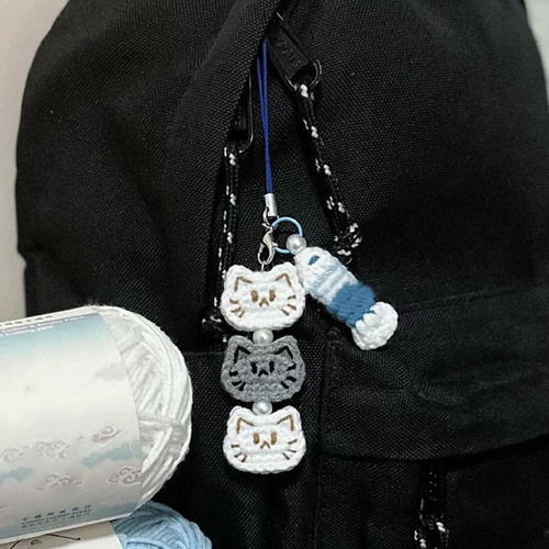 毛线钩针猫猫鱼包挂手工编织DIY材料包自制鲷鱼烧挂件钥匙扣礼物 - 图0