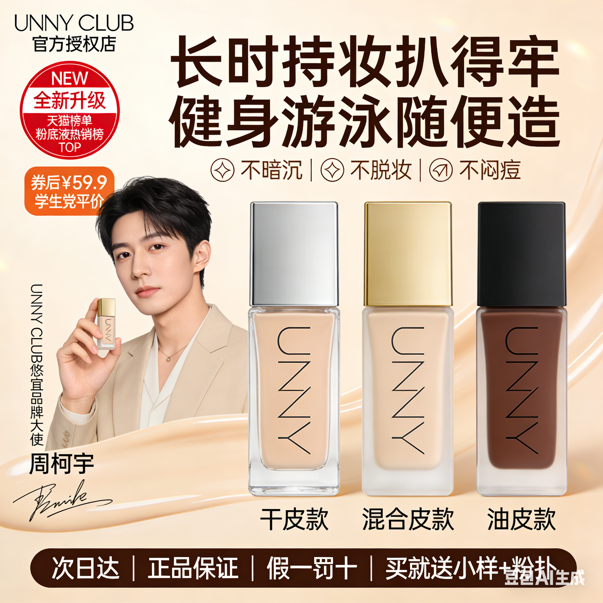 unny粉底液白盖黑盖粉底液正品官方悠宜粉扑粉底液女持久不干皮