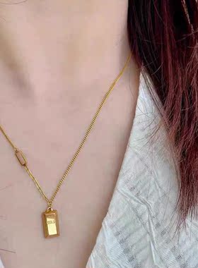 钛钢锁骨链女时尚高级感小金砖