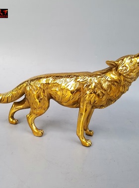 纯铜草原狼咆哮大灰狼动物摆件工