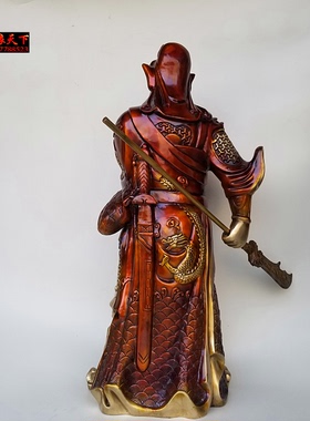 黄铜提刀关公武财神铜像关羽关二爷忠义千秋提刀铜像家用工艺摆件