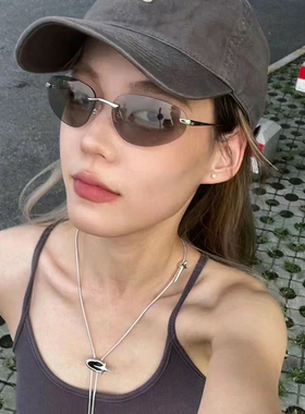 猫眼无边框太阳眼镜女Y2K墨镜