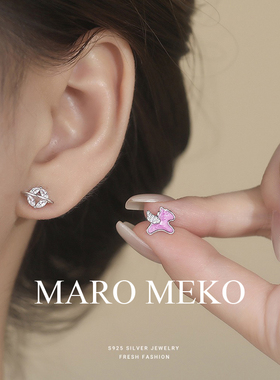 MaroMeko通体925银独角兽耳钉女