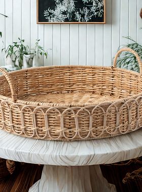 厂家批发家用手工编织篮桌面置物水果篮收纳框杂物整理藤编收纳