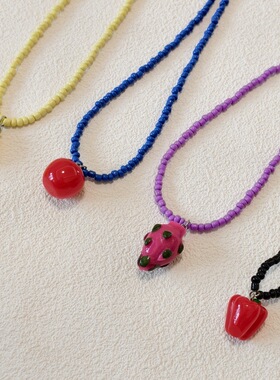 设计感小番茄西瓜柠檬串珠项链女