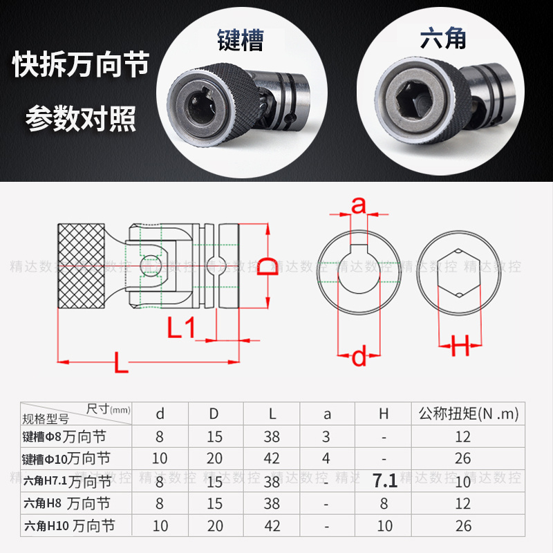 多轴器配件万向节联轴器攻丝机传动轴钻孔机万向接头快拆固定六角
