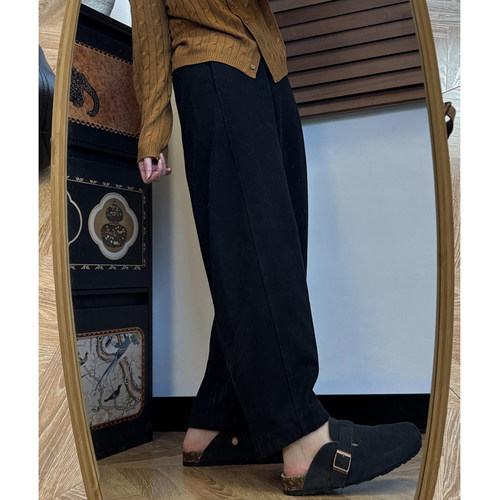 加绒休闲直筒阔腿裤女大码秋冬2025新款胖mm宽松显瘦小个子奶奶裤 - 图1