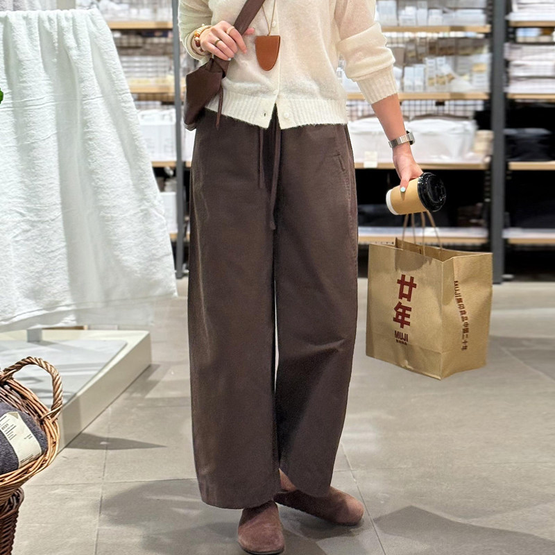 咖色九分休闲阔腿裤女大码秋冬加绒加厚胖妹妹mm宽松显瘦弯刀裤子,淘宝优惠券,粉丝福利购,淘宝优惠卷