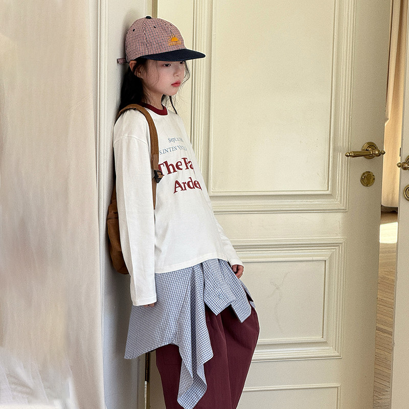 女童长袖T恤2025秋装新款文艺复古字母T棉感柔弹伸展自由可盐可甜,淘宝优惠券,粉丝福利购,淘宝优惠卷