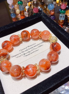 天然红胶花手串大珠子转运本命年红色水晶手链女高级感情人节礼物