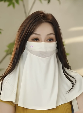 防晒口罩面罩女护颈一体2026新款夏季遮脖子防紫外线灰色遮阳脸罩