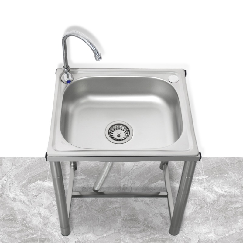 不锈钢水池洗菜盆单槽洗碗池带支架简易洗手盆厨房水槽阳台水盆落 - 图0