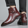 Red zipper men's Chelsea boots crocodile pattern British pointed short boots trendy Martin boots business high-top leather shoes