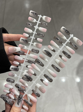 哥特风撞色渐变穿戴甲中长梯法式甜酷暗黑夜店欧美风分码预制甲片