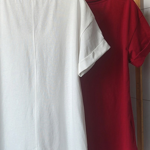 樊樊 早安老钱麻感T恤袖口卷边V领短袖女夏慵懒宽松多色百搭上衣 - 图0