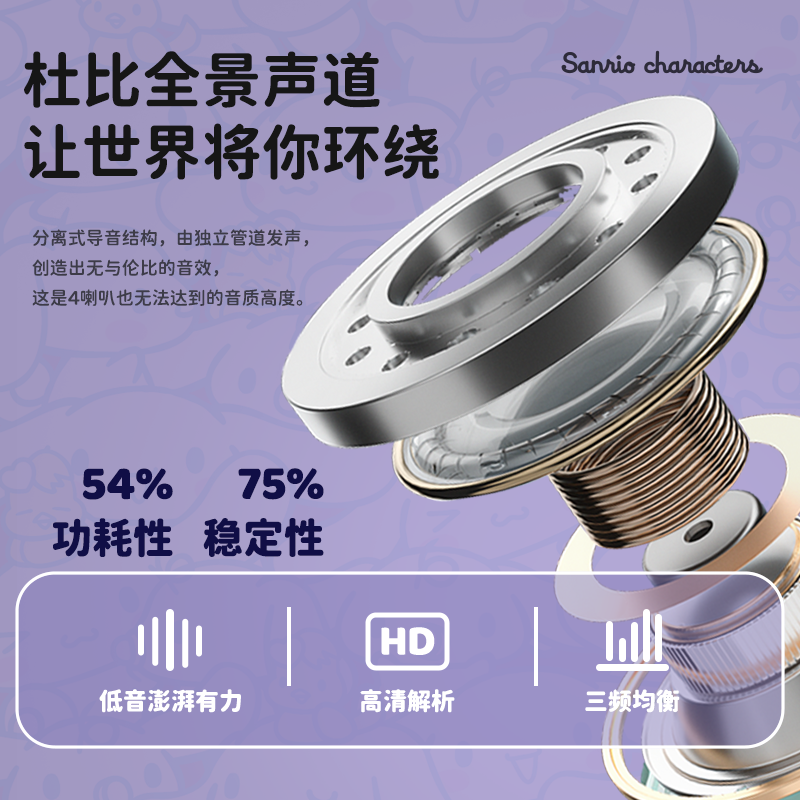 三丽鸥蓝牙耳机无线颈挂脖头戴式运动跑步2024新款有线超长续航女