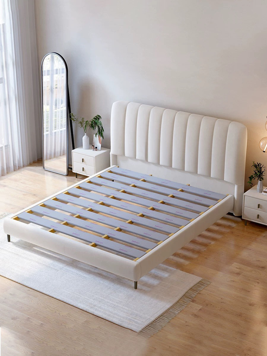 布艺床现代简约科技布床奶油风主卧床1.8米双人床软包床ins网红床