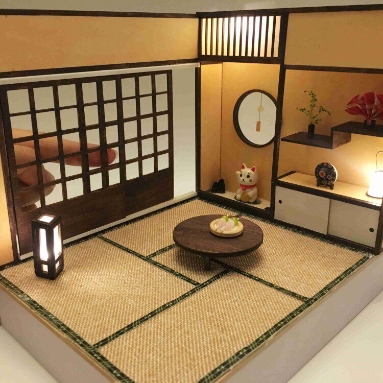 手工和室和屋diy和风gsc大粘土人食玩屋动漫场景日式模型娃娃屋