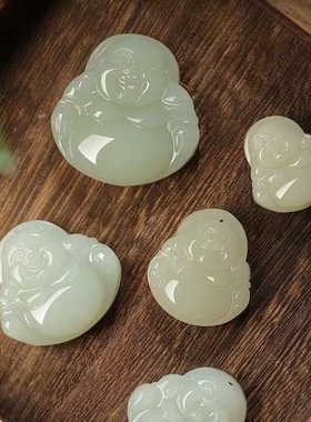 和田色弥勒佛吊坠女款高档挂绳佛公吊坠首饰挂件