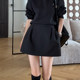 Flower bud pleated short skirt A-line skirt autumn and winter suit design black female 251377#