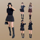 Flower bud pleated short skirt A-line skirt autumn and winter suit design black female 251377#