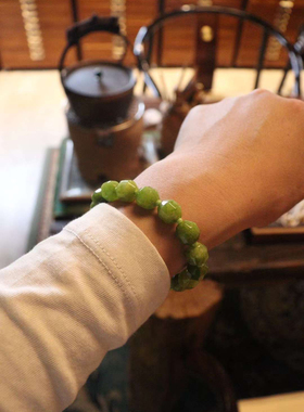 包邮 高级感天然萍果绿玛瑙矩形多楞切割项链手链