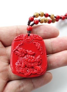 原矿朱砂龙头龟吊坠龙龟挂件中式名族风男女款项链玉佩招财龟