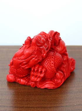 原矿石料朱砂桌面小工艺品办公室书房卧龙盘龙十二生肖龙摆件