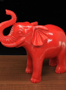办公室摆件红色朱砂一对大象吉象吉祥如意乔迁客厅玄关装饰品