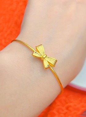 时尚百搭年轻女士蝴蝶结沙金手镯