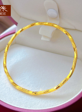 时尚简约扭纹磨砂镀黄金色女手镯
