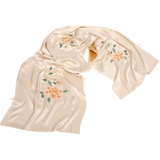 Winter beige handmade noble and elegant shawl with cheongsam