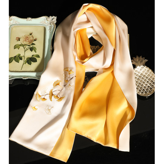 Silk scarf Jurchen spring and autumn suzhou embroidery ginkgo shawl high-end