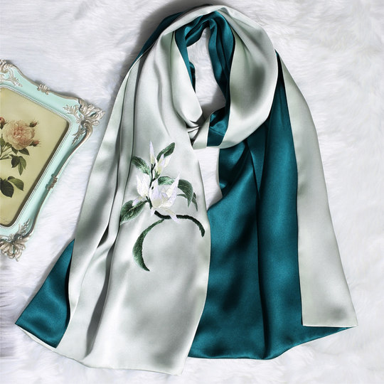 Silk Scarf Women's Spring and Autumn Versatile Handmade Suzhou Embroidery Silk Scarf