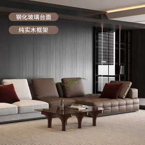 掌上明珠家居24年新款中古风钢化玻璃茶几小户型家用方形茶几