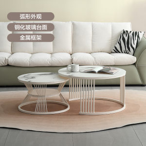 掌上明珠家居新款简约圆形茶几小户型钢化玻璃轻奢客厅家用茶几