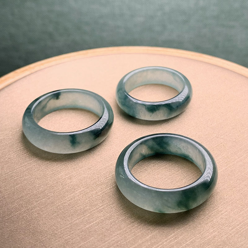 Jewelry laokeng ice species artistic conception floating flowers live broadcast jade finger ring