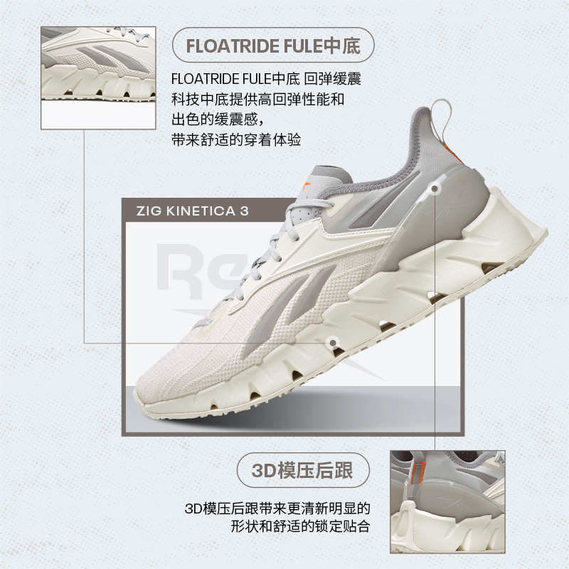 Reebok锐步官方男女ZIG KINETICA 3复古户外舒适专业运动跑步鞋-图2