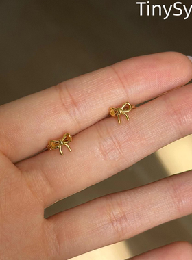单颗轻饰|分寸恰好| 女士简约金色蝴蝶结耳钉