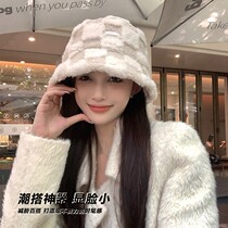 Lamb wool fishermans hat children thickened warm autumn winter plush pelvic hat with large head circumference and small bucket cap fish f