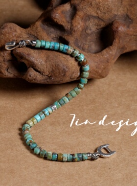 7in 925银手链【绿野】原创小众设计复古手作编织情侣绿松石手饰