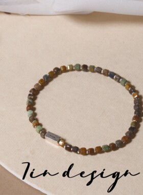 百搭抹茶拿铁弹力925银手链原创