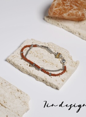 7in 925银手链 【石榴】原创小众设计手作红色双层手链