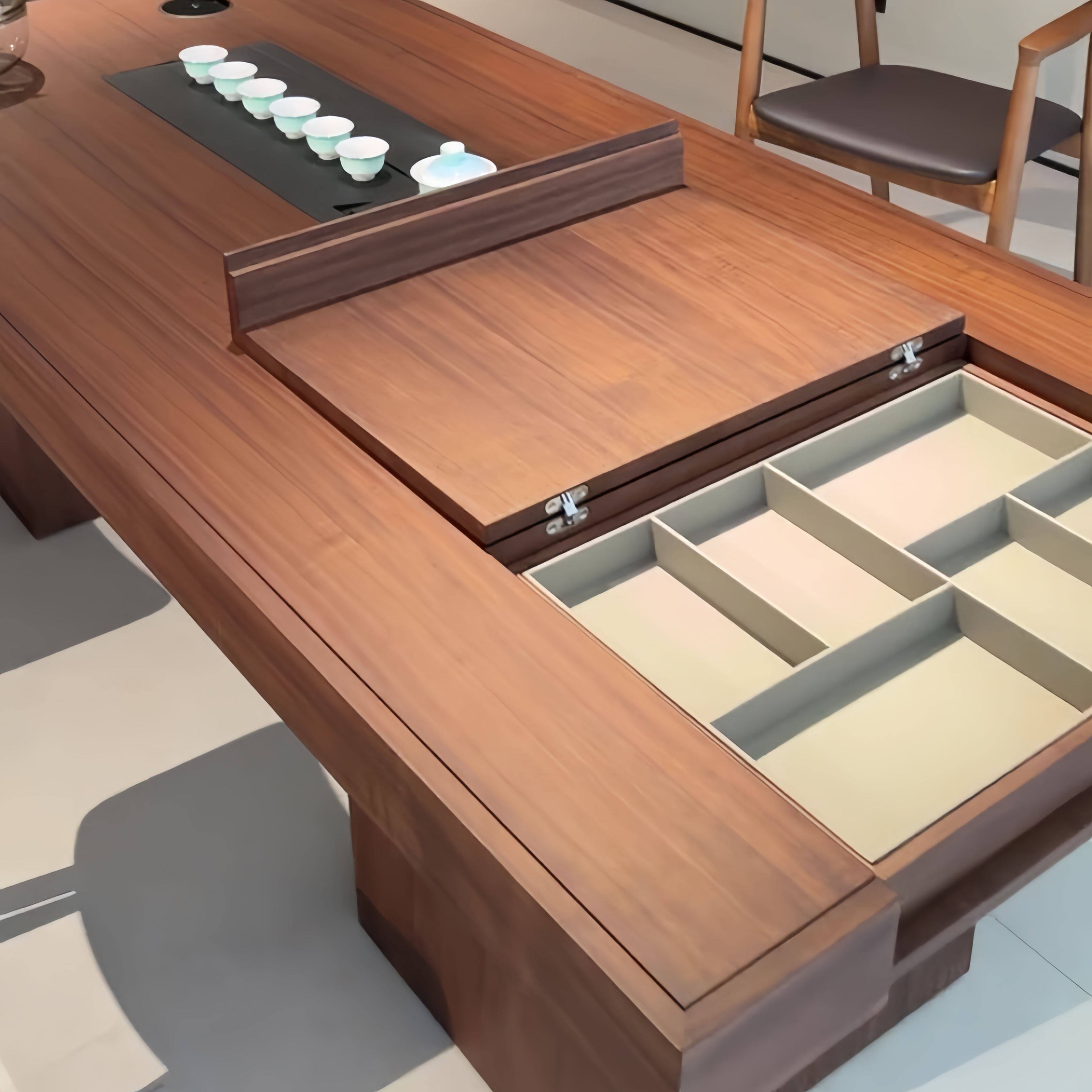 宋式美学黑胡桃木轻奢茶桌椅组合高端定制别墅客厅设计师同款茶台 - 图0