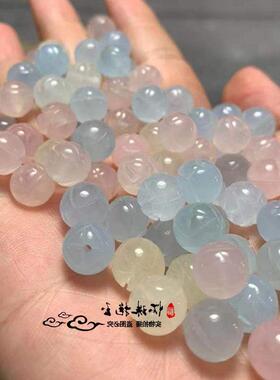 冰种三彩摩根石珠散珠玉石手链脚链项链三色玉莲花摆件人物东南亚