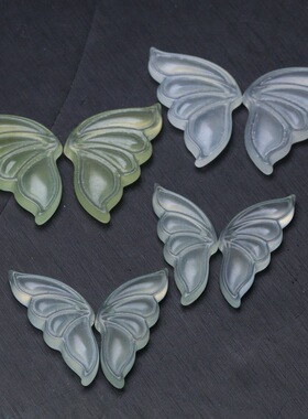 天然岫玉蝴蝶吊坠配饰 DIY古风耳饰压襟胸花配饰一对