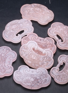 35x52mm天然粉水晶牡丹锁吊坠 DIY古风璎珞压襟毛衣链配饰上下孔